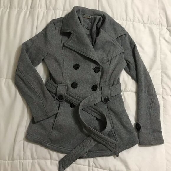 J2 Grey Belted Double Breasted Pea Coat Size XS - Picture 2 of 7